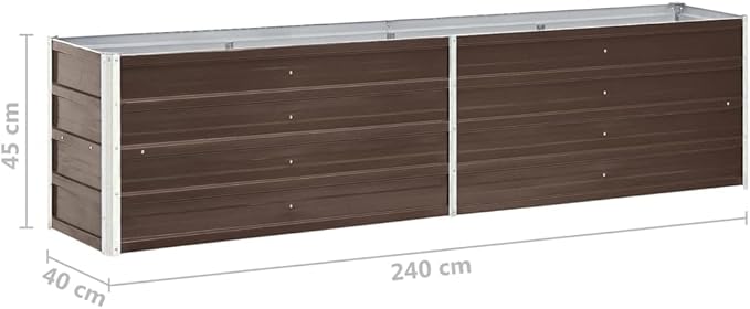 Garden Raised Bed,Vegetable Trellis, Large Planter Box for Growing Flowers, Porch and Fruits, Herbs, Decks, Patios Galvanized Steel 94.5"X15.7"X17.7" Brown