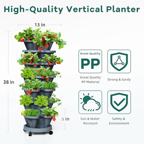 Strawberry Vertical Planters Tower Garden (Dark Grey / 7 Tier-1 Pack)