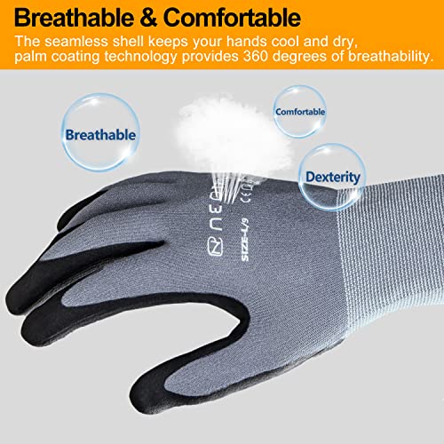 Safety Work Gloves MicroFoam Nitrile Coated (3 Pairs/ Grey)