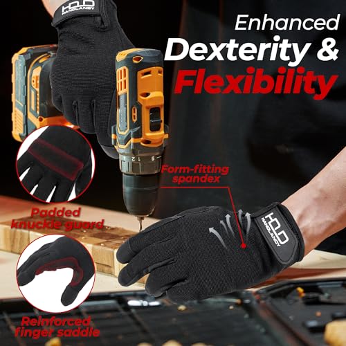 Work Gloves for Men & Women (Solid Black (1 Pair) / X-Large)