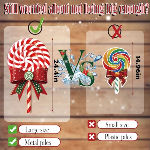 Outdoor Christmas Decorations Jumbo 24 Inch Lollipop Yard Signs 5ct with 20 Stakes 10 Fiberglass and 10 Metal Waterproof Holiday Christmas Decorations for and Garden Waterproof (Red)