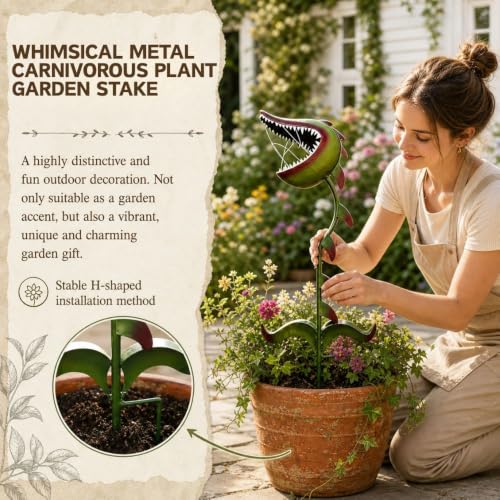 2026 Whimsical Metal Carnivorous Plant Garden Stake (21 IN)