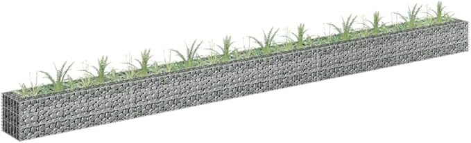 Gabion Raised Garden Bed, Silver Galvanized Steel Planter Box, 177.2 x 11.8 x 11.8 Inch, Outdoor Rectangular Design, Durable Weather-Resistant for Flowers Vegetables