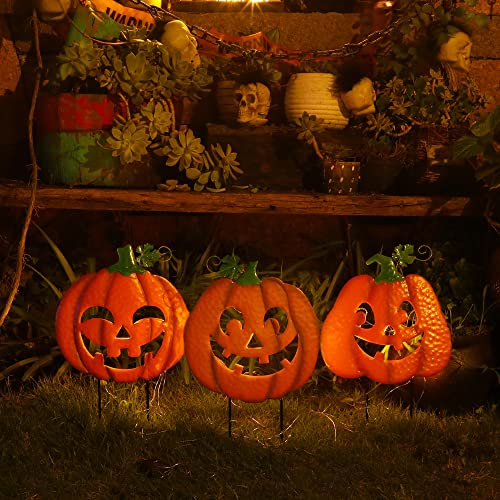 3 Pack Halloween Lighted Pumpkin Garden Stakes