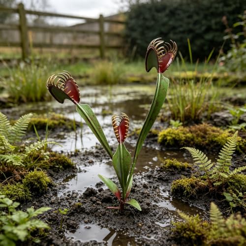Whimsical Metal Carnivorous Plant Garden Stake