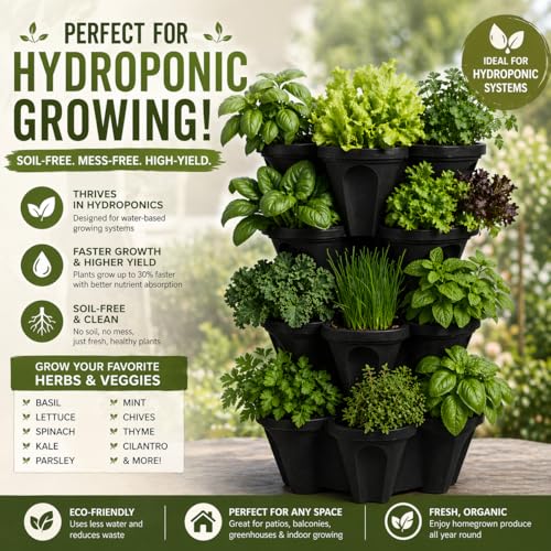 Vertical Garden Planter 4 Tier Stackable System 16 Plants (Midnight Black / Small)