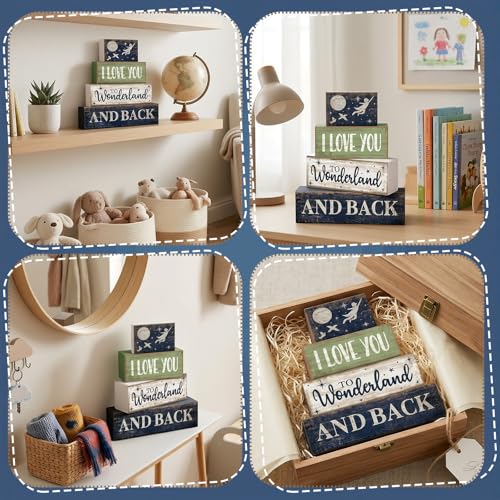 4 Pcs Wooden Farmhouse Block Signs Tiered Tray Decor (Newborn)