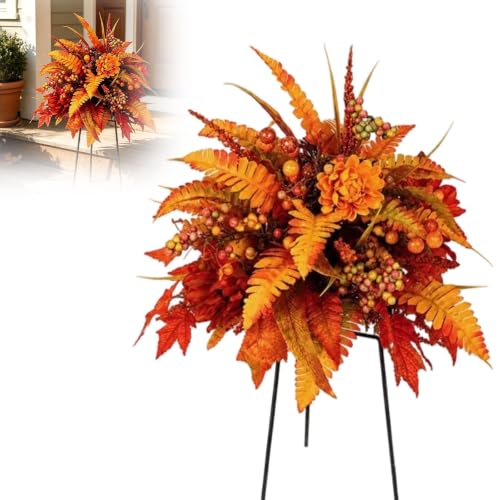 Fall Harvest Artificial Floral Arrangement with Garden Stake (Orange)