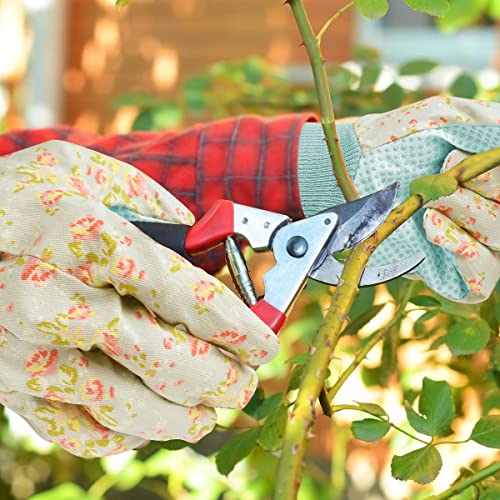 Floral Gardening Gloves for Women (Green+light Blue Flowers)