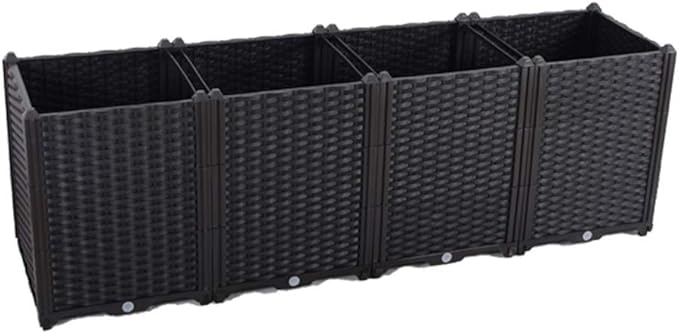 BAOYOUNI Rectangular Raised Garden Bed Kit Plastic Planter Growing Box for Vegetables, Herbs, Flowers & Succulents in Balcony, Patio or Yard, Enjoy Your Farming Life, Black