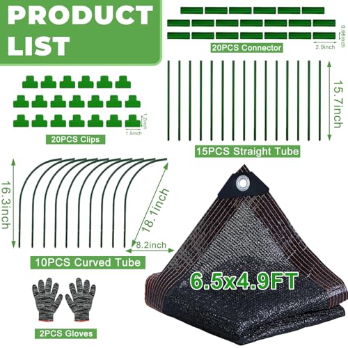 2026 Upgraded Garden Shade Cloth Kit 78.7"x59" Garden Shade Cloth for Plants Heat Protection with 5 Sets Garden Hoops for Raised Beds 75% Sunblock Shade Cloth Row Cover for Outdoor Plant Vegetables (78.7" x 59" / Black)