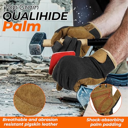 Work Gloves for Men & Women (Brown Black (1 Pair) / Small)