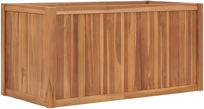 vidaXL Solid Teak Wood Raised Bed Planter - Weather Resistant Outdoor Garden Container with Unique Wood Grains, Easy to Assemble - Dimensions 39.4" x 19.7" x 19.7" - Brown
