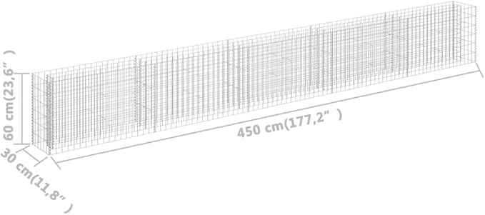 Galvanized Steel Gabion Raised Bed, Outdoor Planter Box, Outdoor Metal Raised Garden Beds for Vegetable, Lawn, Grass, Yard, 177.2"x11.8"x23.6"