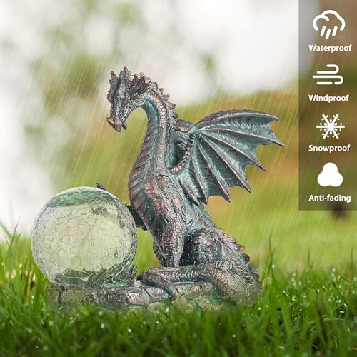 Dragon Solar Resin Bronze Gothic Garden Statue 6" (Medium)
