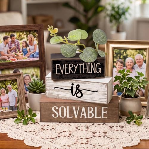 4 Pcs Farmhouse Tiered Tray Decor Wooden Block Signs Rustic (Wooden)
