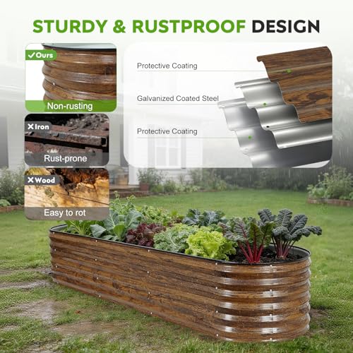 Galvanized Raised Garden Bed (Brown / 8x2x1.4ft(1pcs))