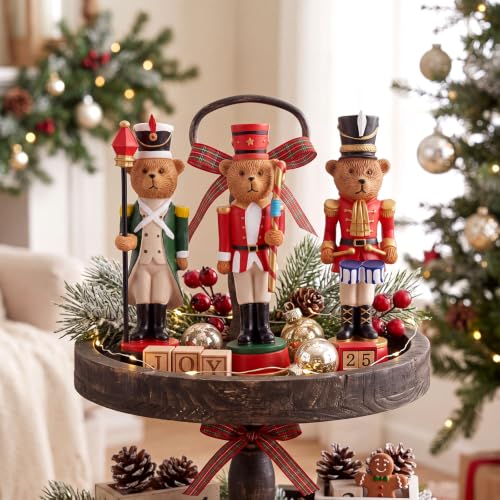 3 Pcs Vintage Christmas Nutcracker 5 in Bear Nutcracker Figurine (5 Inch / Royal Guard Bear)
