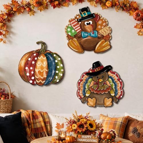 Smile Thanksgiving Yard Signs with Stakes (3P-Turkey Pumpkin)