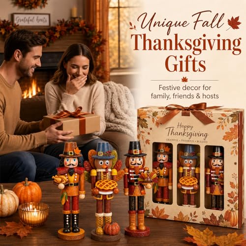 3 Pcs Fall Thanksgiving Nutcracker Turkey Figures Fall Table Decor (5 Inch / :Thanksgiving Nutcracker)