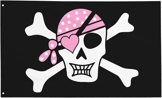 Pink Girl Pirate Skull Flag 3x5 Ft Outdoor Indoor With Grommet Garden Yard Outside Viking Flag Banner Decorative Sign