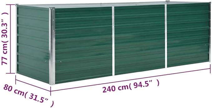 Raised Bed Green Galvanized Steel Plant containers Flower pots Decorative pots for Outdoor Balcony 94.5x31.5x30.3 in Raised Bed