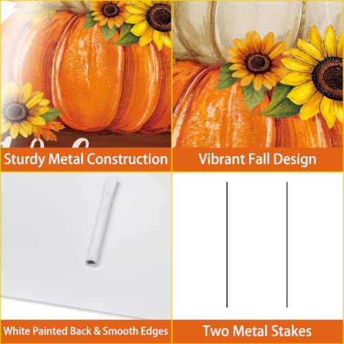 Fall Decorations Outdoor Metal Yard Sign Pumpkin Garden Stakes (Fall Pumpkin With Sunflowers)