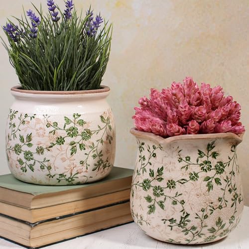Vintage Ceramic 6.11'' Plant Pots (Sage Beige)