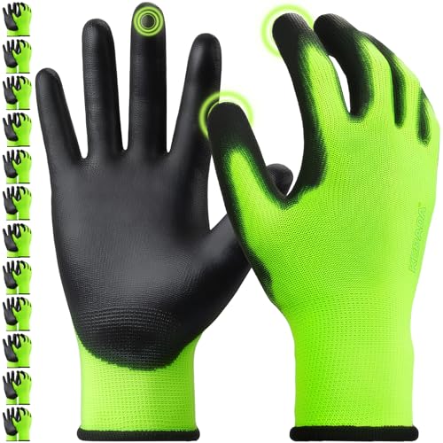 W1 Safety Work Gloves for Men & Women (12 Pairs-green / Small)