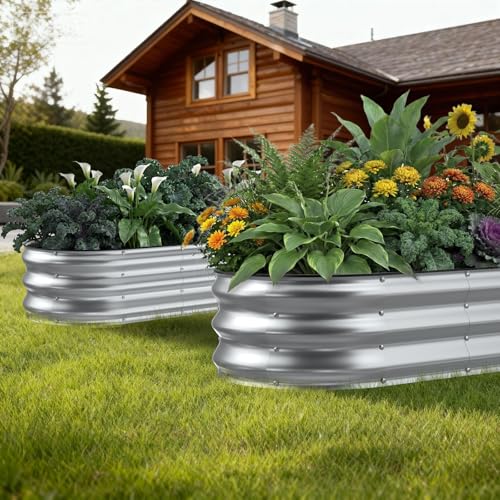 2 Pack 4x2x1FT Galvanized Raised Garden Beds (Silver / 4x2x1ft (2 Pack))