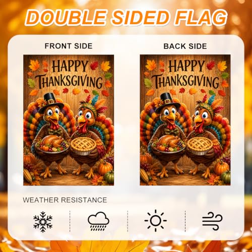 Thanksgiving Turkey Garden Flag Pie Harvest Decor 12x18 Inch (Festive Feast Pair)