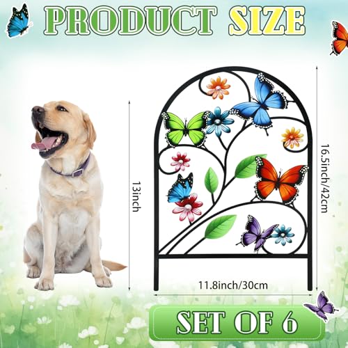 6 Pack Butterfly Garden Fence 16.5" H x 11.8" W Metal Border (Butterfly)