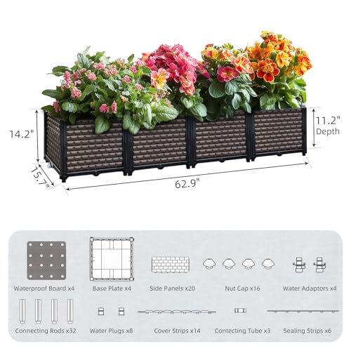 Large Planters for Outdoor Plants 14" Tall Planter Box (62.9"(l) X 15.7"(w) X 14.2"(h))