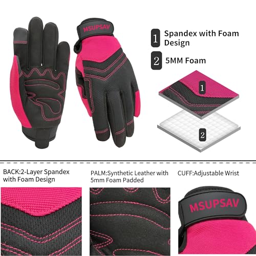 2 Pairs Women Work Gloves (2 Pairs Per Pack-pink Work Gloves / Medium)