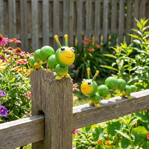 Metal Caterpillar Statue Yard Art Garden Decor (Green)