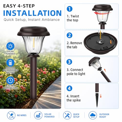 8 Pack Solar Lights Outdoor (8 Pack Brownish-Black)