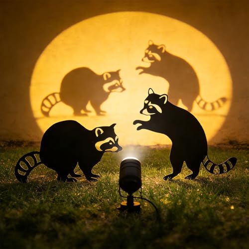2 Pack Raccoon Metal Garden Stakes for Outdoor Decor (Two Raccoons)