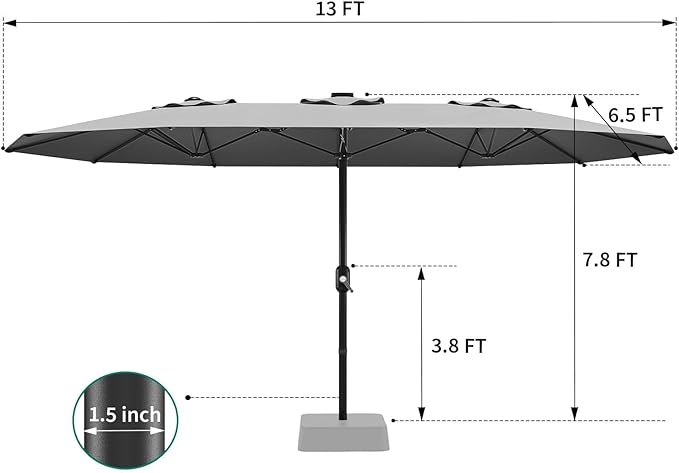 Garvee 13ft Patio Umbrella with Double Canopy, Premium Commercial Extra Large Market Umbrella for Outdoor Dining Sets, Resort Patios and Backyard Entertainment Areas, w/o Base