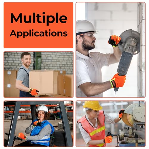 Work Gloves for Men & Women (Orange Black (1 Pair) / X-Large)