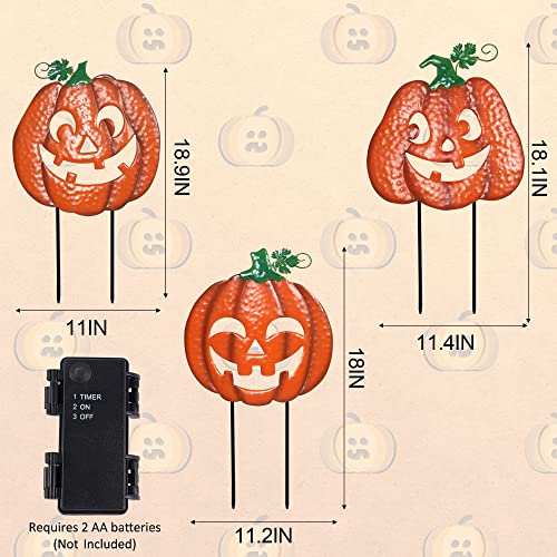 3 Pack Halloween Lighted Pumpkin Garden Stakes