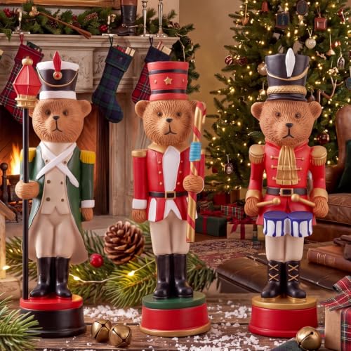 3 Pcs Vintage Christmas Nutcracker 5 in Bear Nutcracker Figurine (5 Inch / Royal Guard Bear)