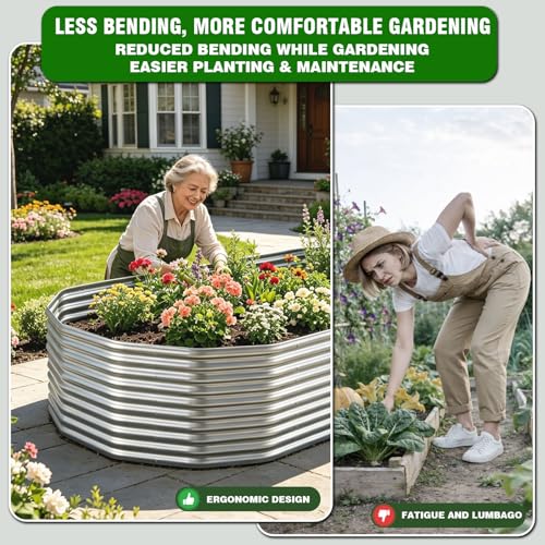 Raised Garden Bed Outdoor Upgrade Oval (Silver / 8x4FT)