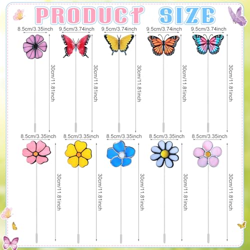 10 Pcs Metal Flower Garden Stake for Outside Outdoor 11.8" 5D Summer Flowers Butterfly Metal Sign Waterproof Decoration Landscape Ornament for Lawn Yard Garden Patio Porch Art (Butterfly, Flower)