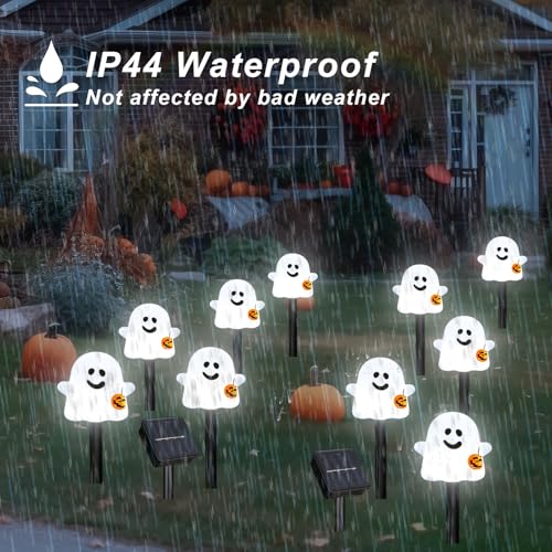 Solar Halloween Ghost Pathway Lights (Cold White Pumpkin Ghost / 10-Pack)