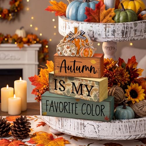4 Pcs Fall Table Decor Wooden Pumpkins (Fall Harvest)