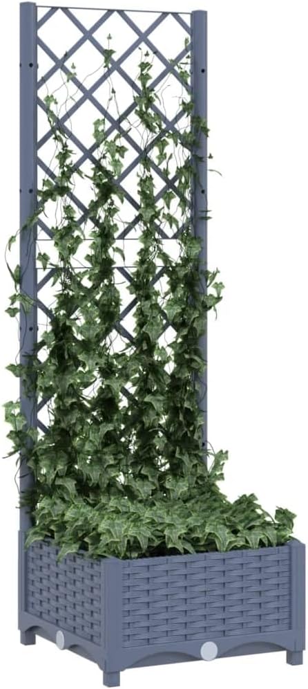 Garden Planter with Trellis Blue Gray 15.7" x 15.7" x 47.8" PP Raised Bed for Outdoor Plants Flower Bed Elevated Garden Box for Climbing Plants Outdoor Decoration Patio Planter