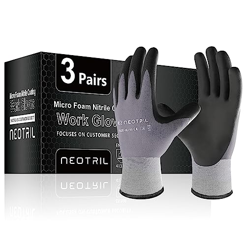 Safety Work Gloves MicroFoam Nitrile Coated (3 Pairs/ Grey)