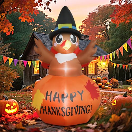 7 Ft Inflatable Thanksgiving Turkey Decoration with Pumpkin (7 Ft Turkey)