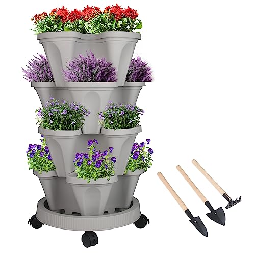 Vertical Planter Tower (Gray / 4 Tier)