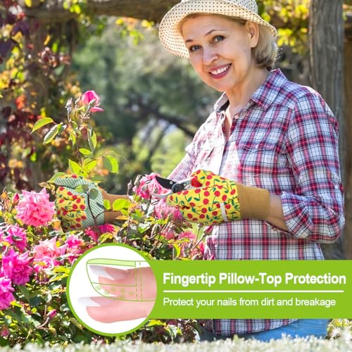 Floral Gardening Gloves for Women (2 Pairs - Yellow + Dark Colors Flowers)